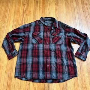 Hot Leathers Shirt Mens XXL Plaid Flannel Red Gray Long Sleeve Button Pocket